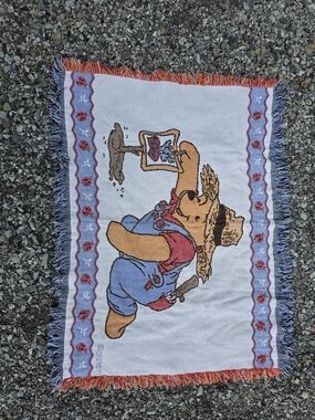 Disney Winnie the Pooh Crib Blanket - White, Blue, Red, Tan